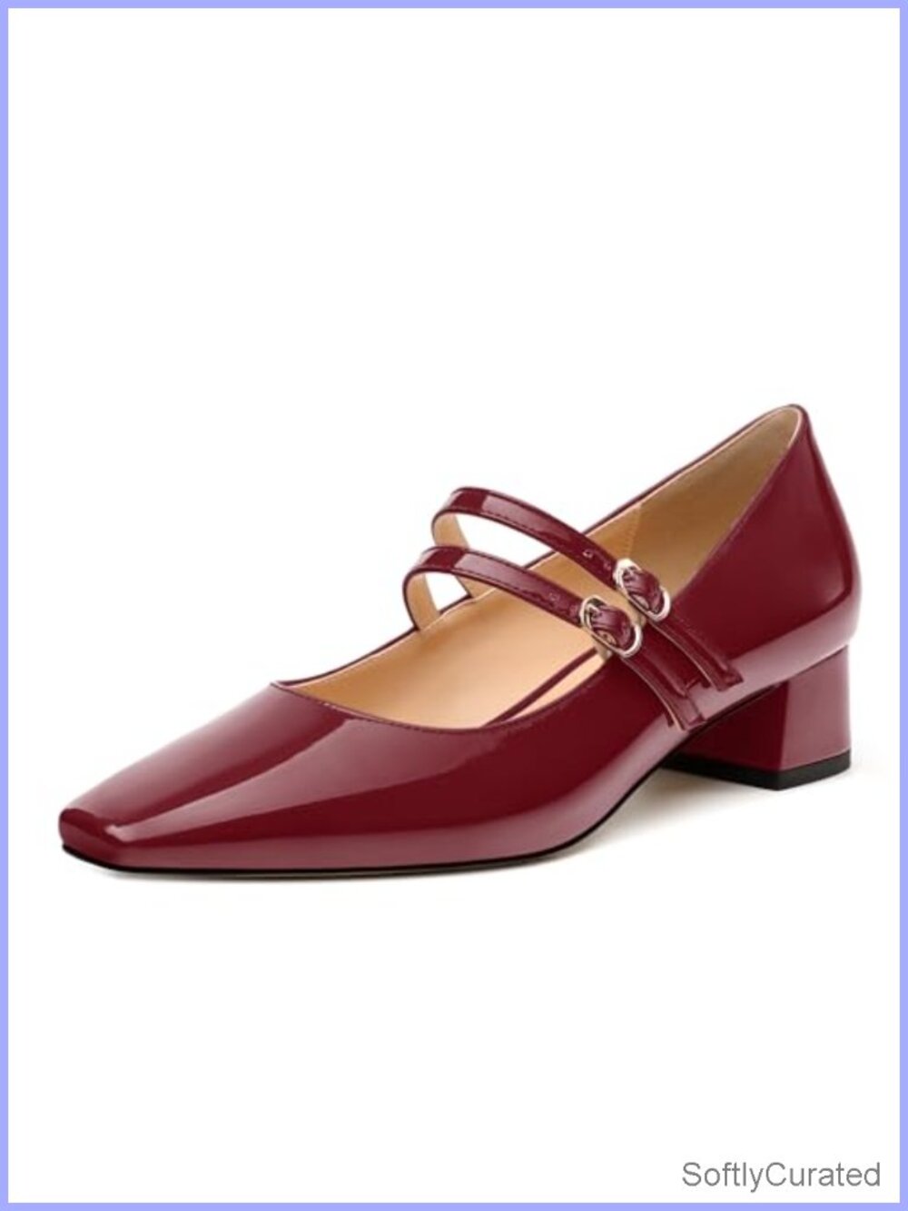 Mary Jane Pumps Square Toe Low Block Heel Two Strap Comfort Shoe